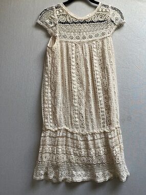 Anthropologie Maeve ivory crochet bohemian peasant drop waist dress Sz S